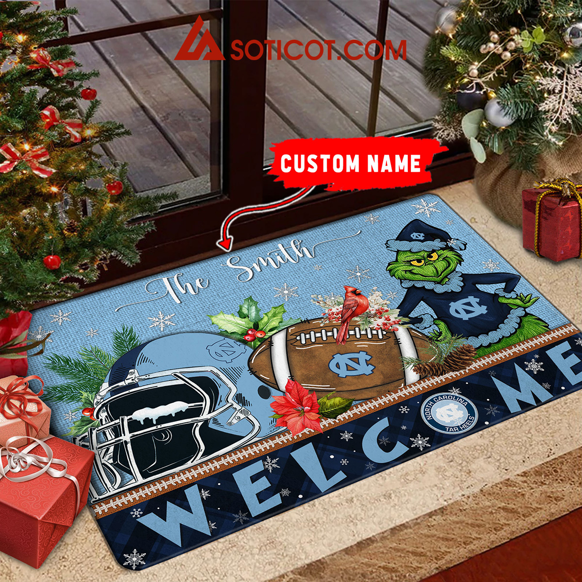 North Carolina Tar Heels Grinch Welcome Christmas Football Personalized Doormat2B1 3nevP