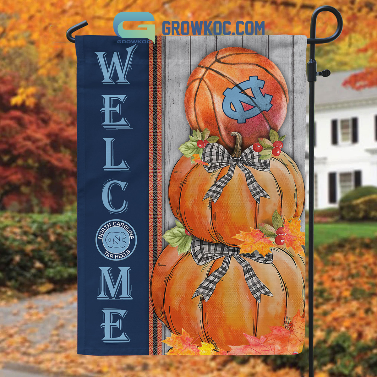 North Carolina Tar Heels NCAA Basketball Welcome Fall Pumpkin House Garden Flag2B1 aqVoq