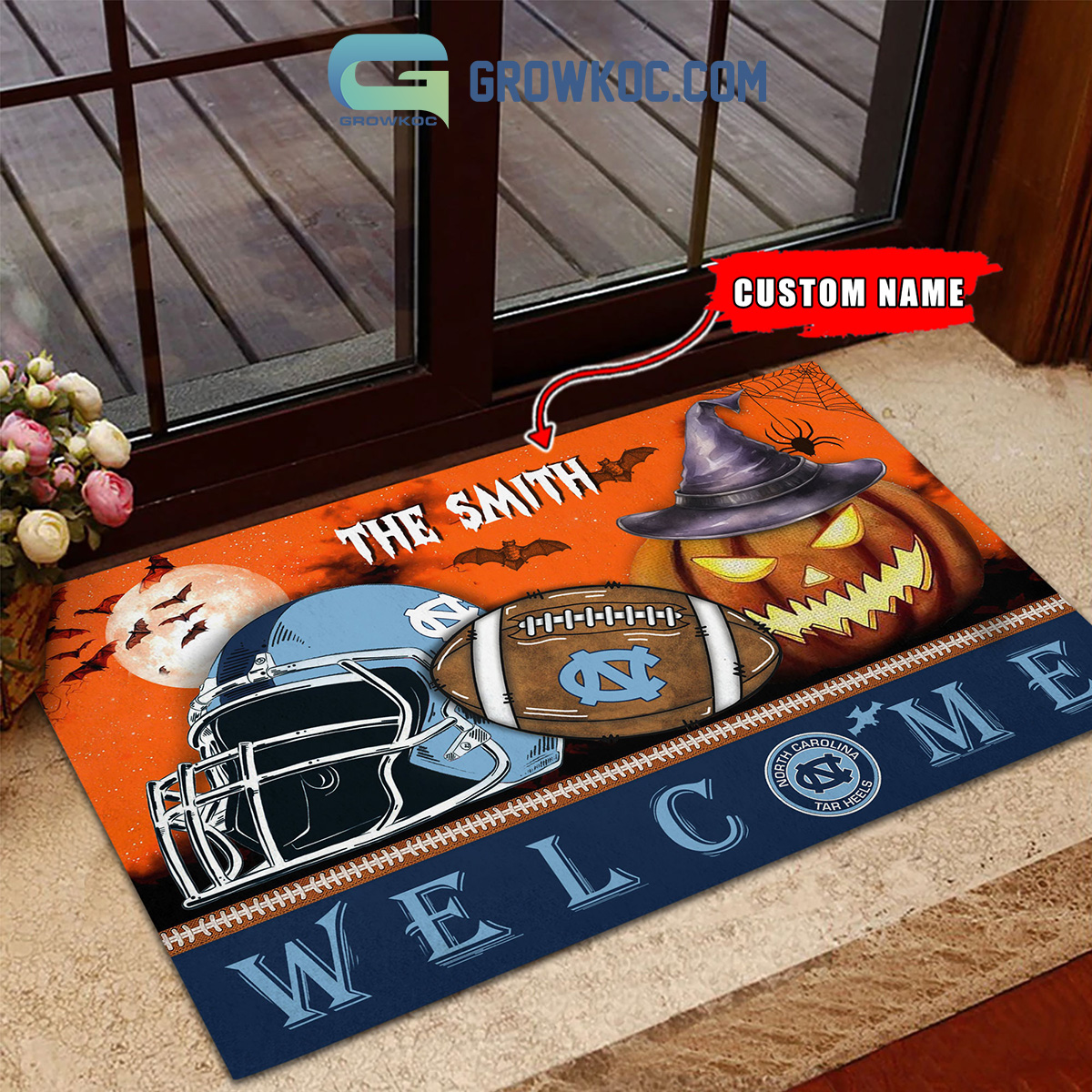 North Carolina Tar Heels NCAA Football Welcome Halloween Personalized Doormat2B1 7zL1t