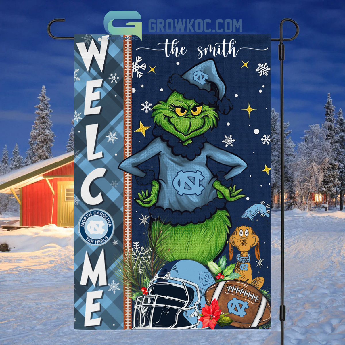 North Carolina Tar Heels NCAA Grinch Football Welcome Christmas House Garden Flag2B1 8eQZM