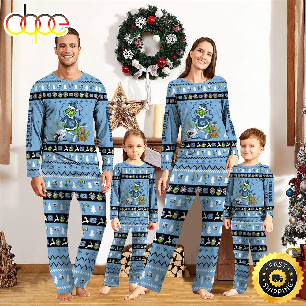 North Carolina Tar Heels NCAA Custom Name Grinch Christmas And Sport Team Pajama Set x3dz0m