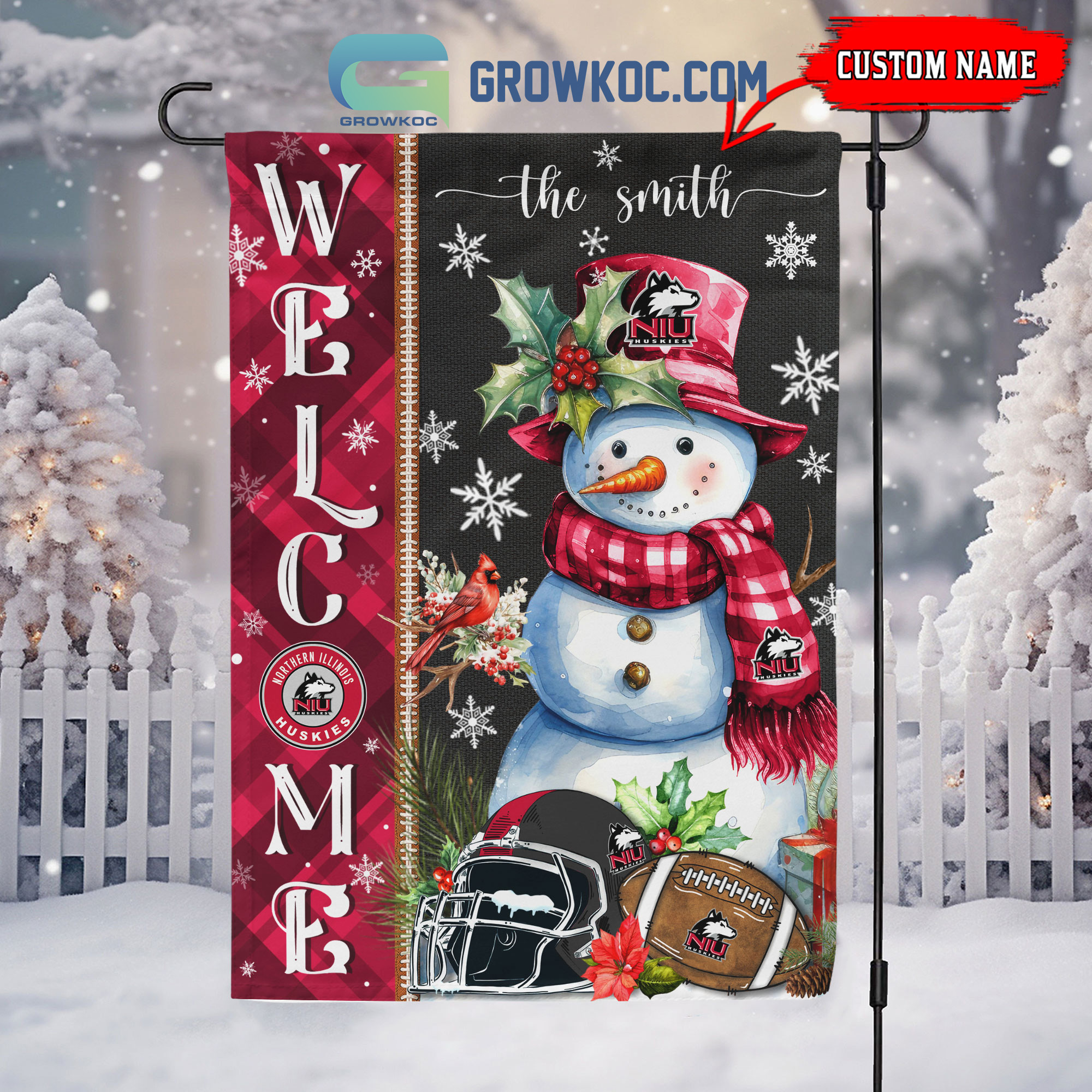 Northern Illinois Huskies Football Snowman Welcome Christmas House Garden Flag2B1 LoHIo