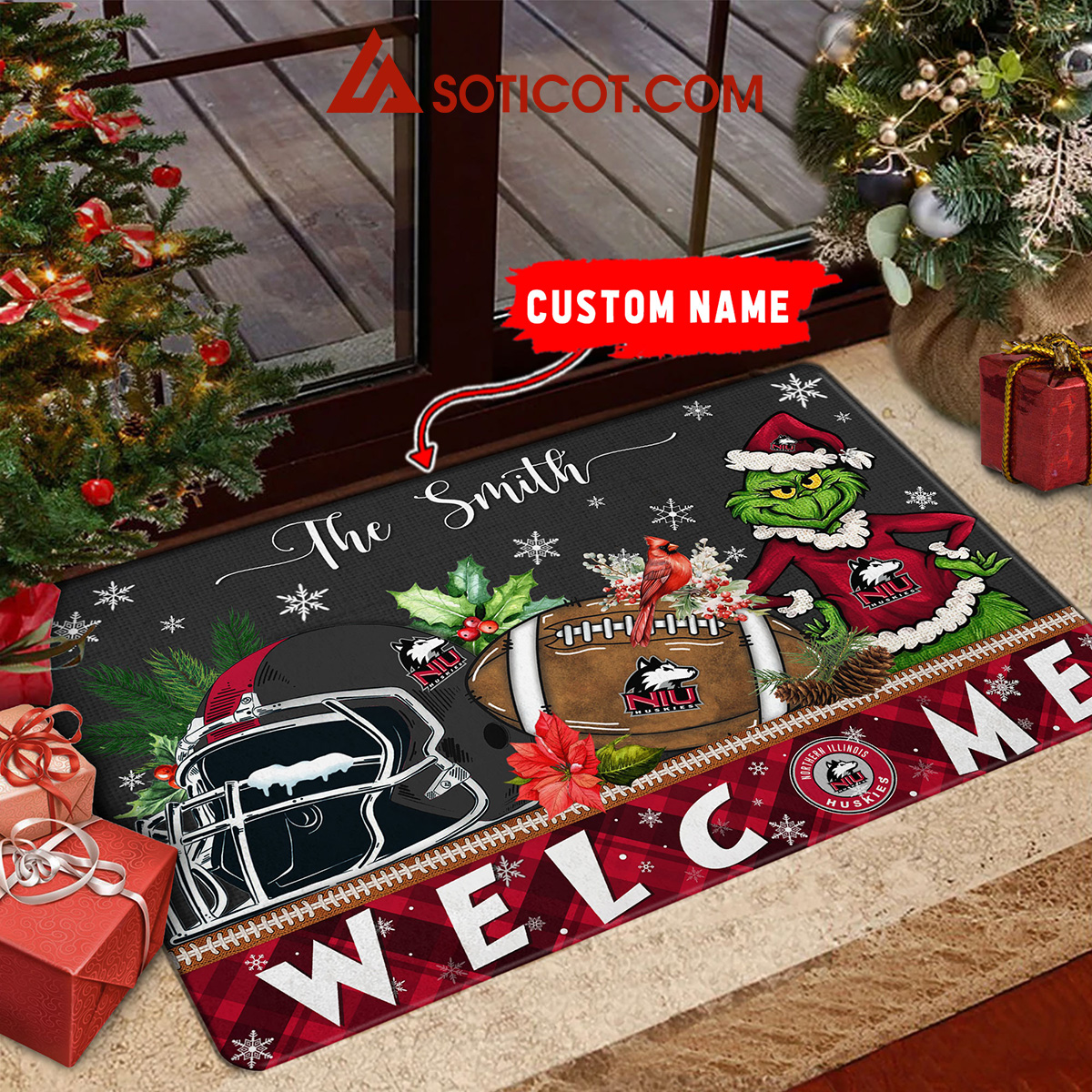 Northern Illinois Huskies Grinch Welcome Christmas Football Personalized Doormat2B1 Qk7LI