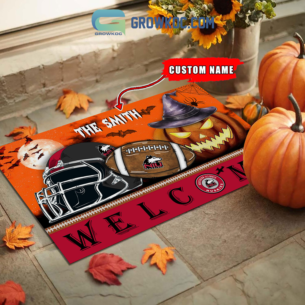 Northern Illinois Huskies NCAA Football Welcome Halloween Personalized Doormat2B1 9huAF