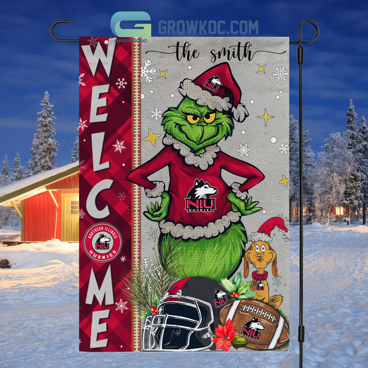 Northern Illinois Huskies NCAA Grinch Football Welcome Christmas House Garden Flag2B1 e8GU6