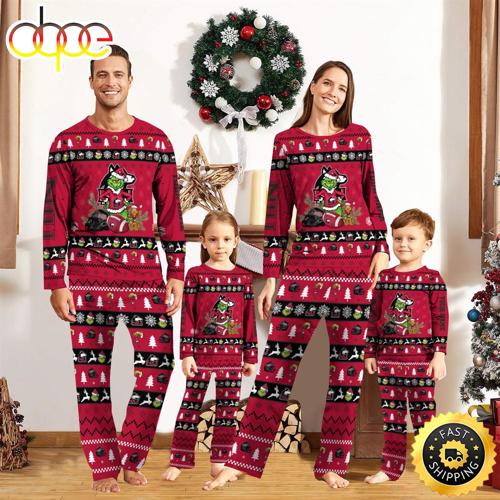Northern Illinois Huskies NCAA Custom Name Grinch Christmas And Sport Team Pajama Set s0hgib
