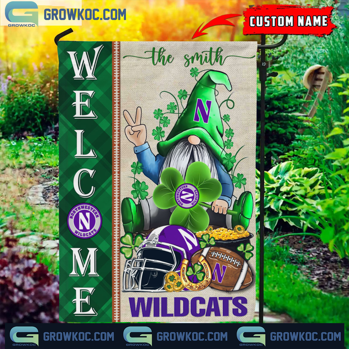 Northwestern Wildcats St. Patricks Day Shamrock Personalized Garden Flag2B1 7aty0