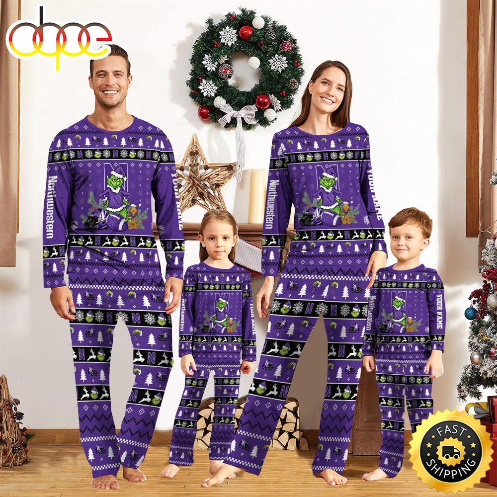 Northwestern Wildcats NCAA Custom Name Grinch Christmas And Sport Team Pajama Set rnmi1h