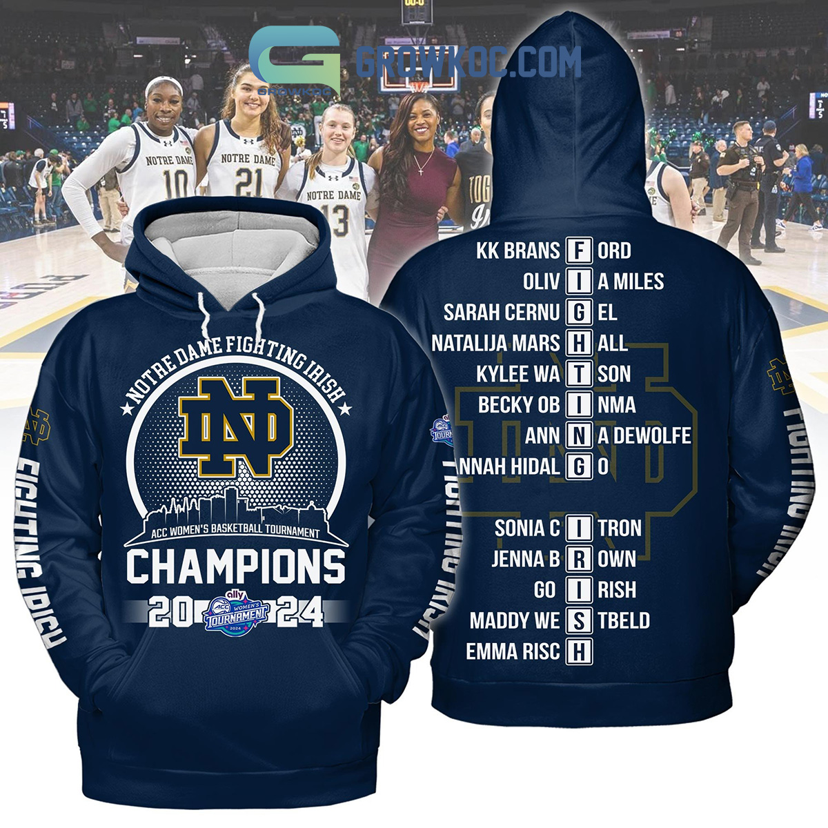 Notre Dame Fighting Irish ACC Champions 2024 Blue Design Hoodie Shirts2B1 9RVk2