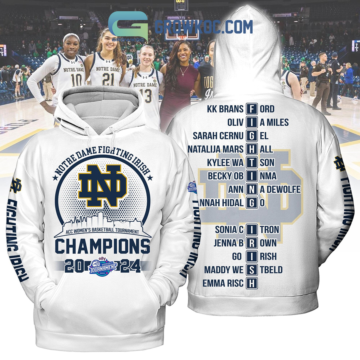 Notre Dame Fighting Irish ACC Champions 2024 Hoodie Shirts White Version2B1 zW9li