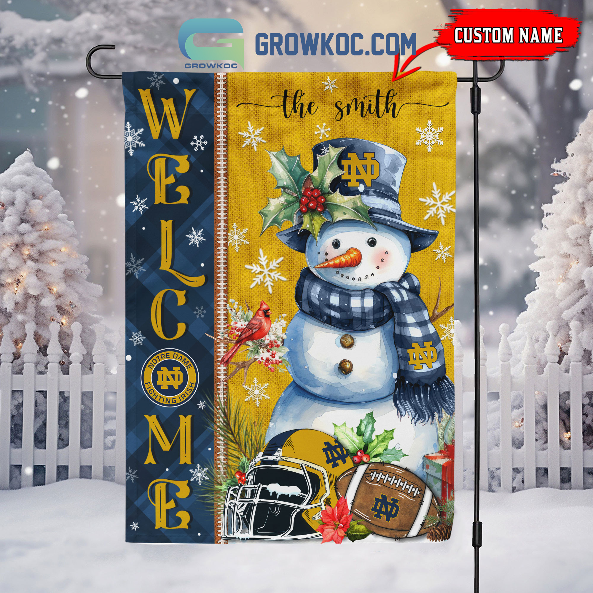 Notre Dame Fighting Irish Football Snowman Welcome Christmas House Garden Flag2B1 DcLWx