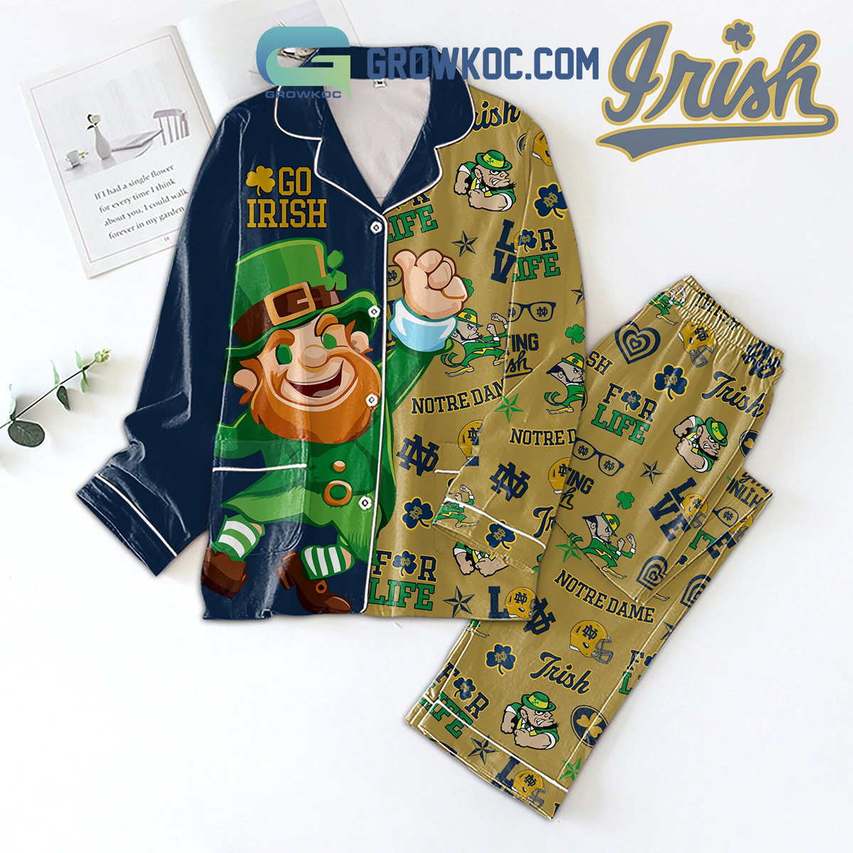 Notre Dame Fighting Irish Go Irish For Life Pajamas Set2B1 Yteys