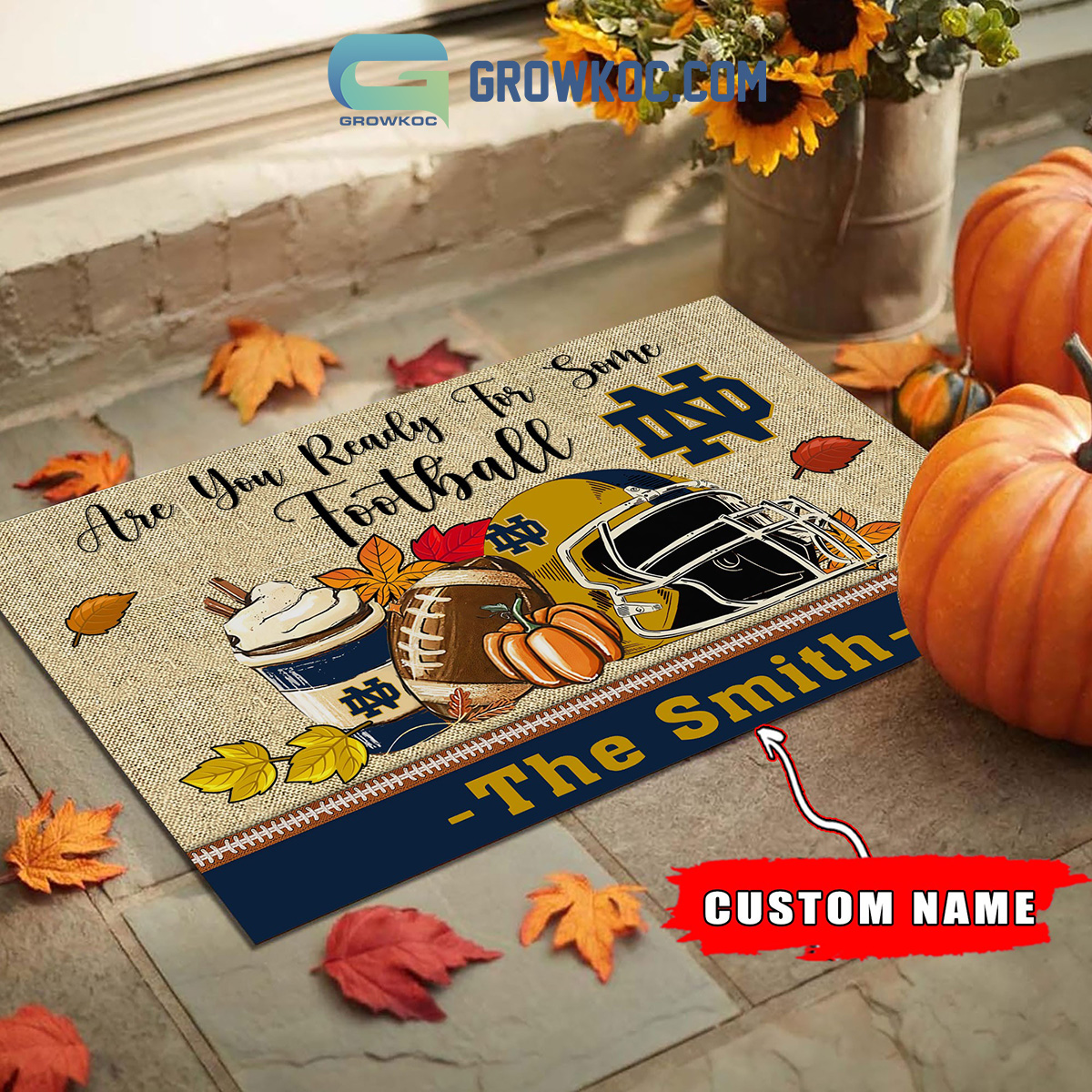 Notre Dame Fighting Irish NCAA Fall Pumpkin Are You Ready For Some Football Personalized Doormat2B1 xLXEz