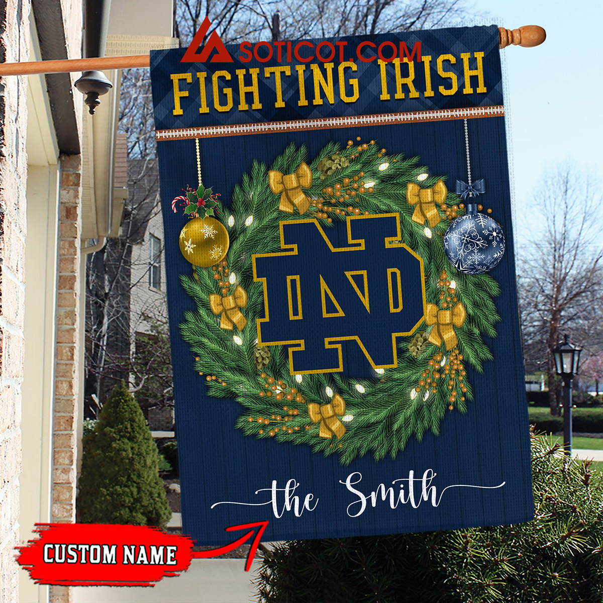 Notre Dame Fighting Irish NCAA Football Christmas Personalized House Garden Flag2B1 Lp7cA