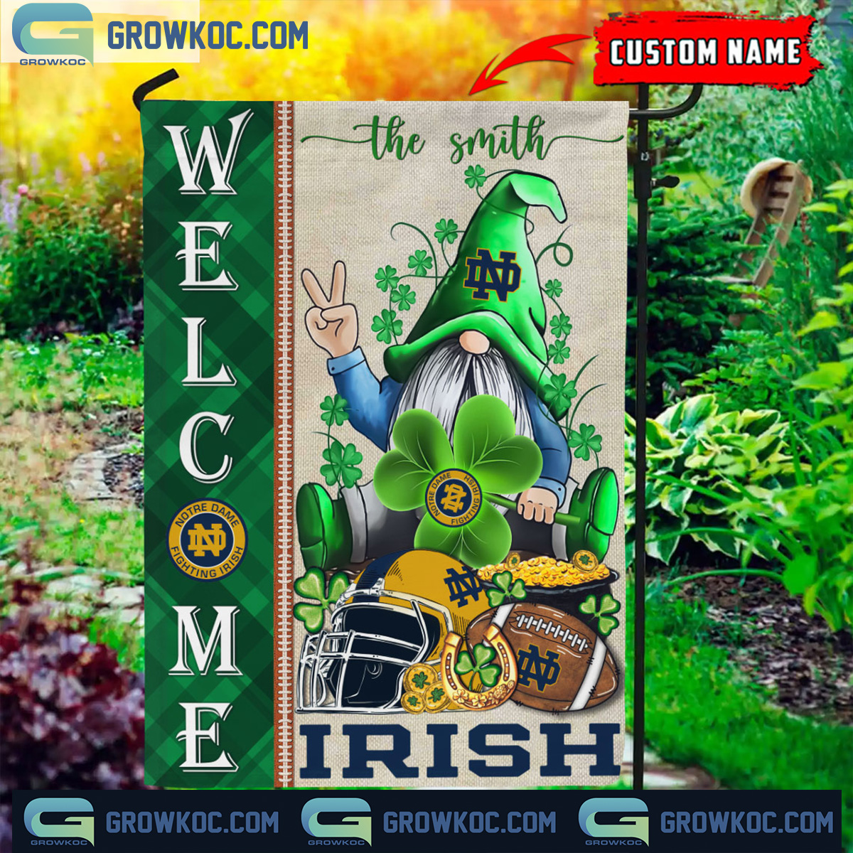 Notre Dame Fighting Irish St. Patricks Day Shamrock Personalized Garden Flag2B1 u2aR6