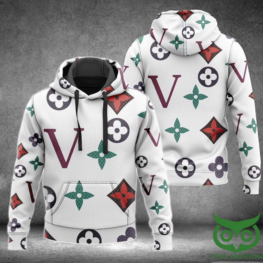 OU8zLWPR 62 Luxury Louis Vuitton White with Colorful Patterns and Big V 3D Shirt and Pants