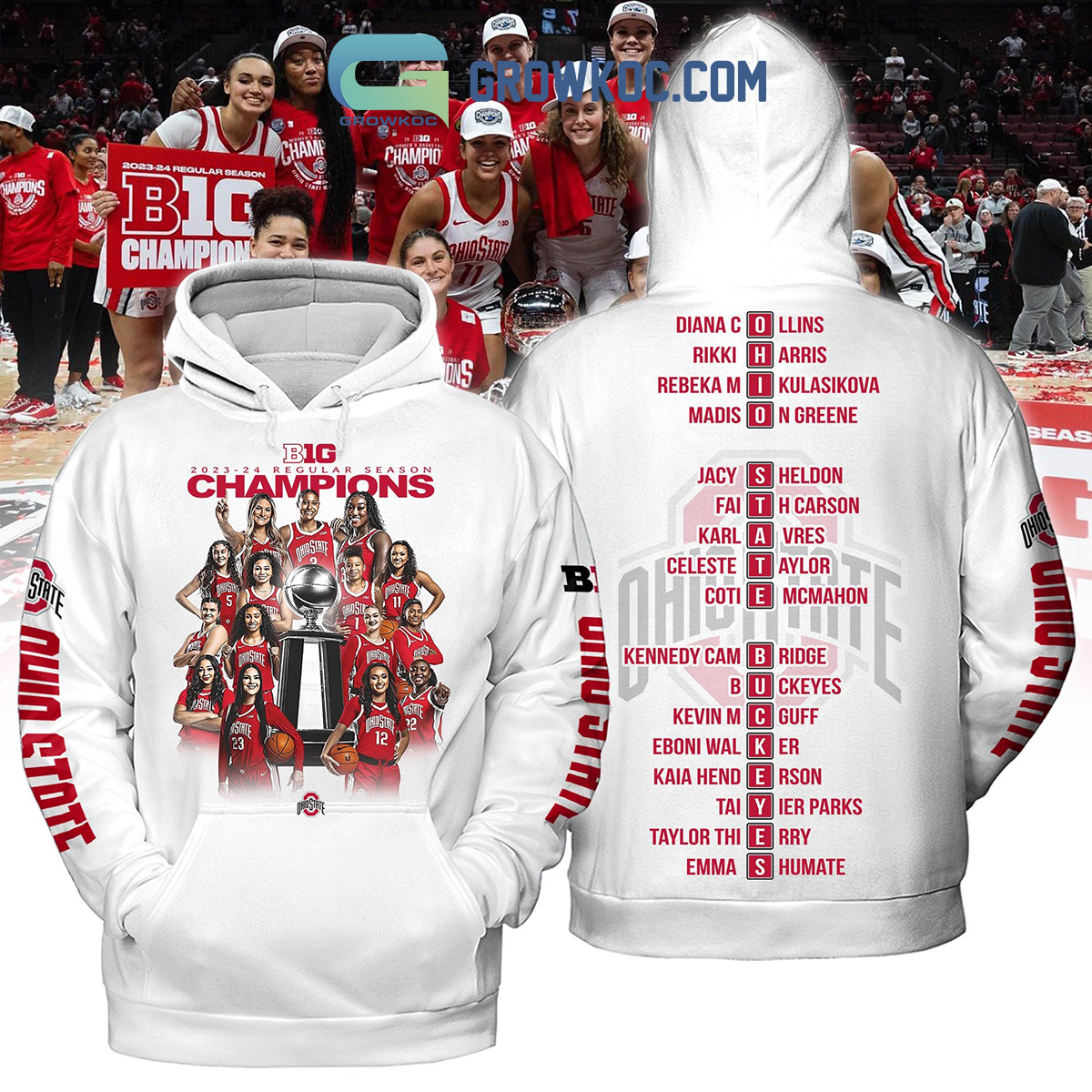 Ohio State Buckeyes Big Ten Regular Season Champions Womens Basketball 2023 2024 White Design Hoodie T Shirt2B1 xDWDK