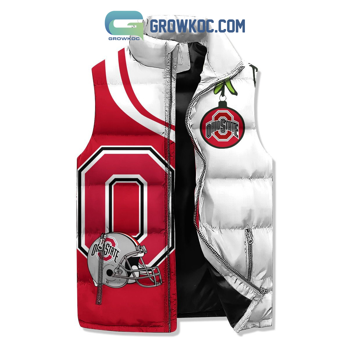 Ohio State Buckeyes Cheering For The Buckeyes Makes Our Hearts Grow Three Sizes Christmas Grinch Sleeveless Puffer Jacket2B1 hp91A