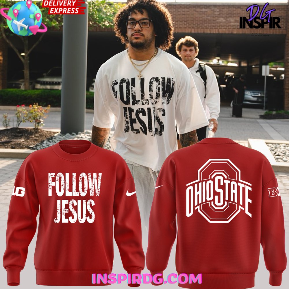 Ohio State Buckeyes Follow Jesus 2024 Red Sweatshirt 1