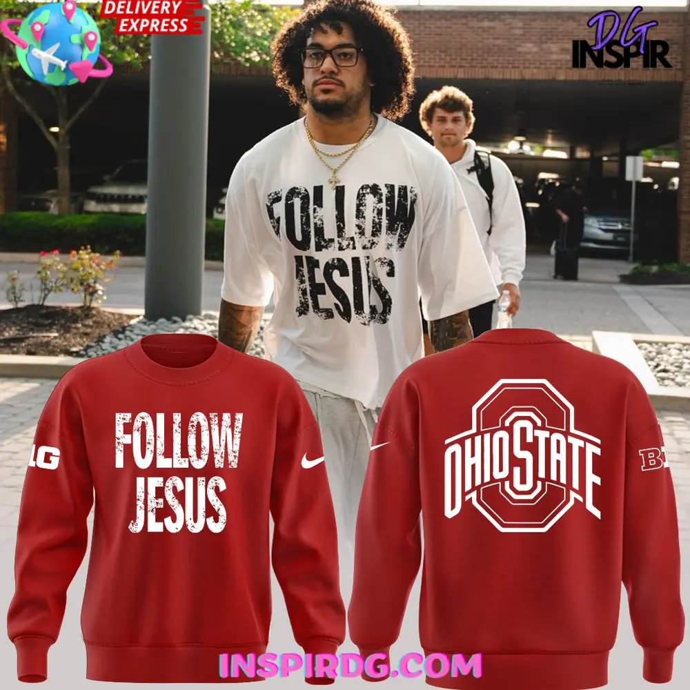 Ohio State Buckeyes Follow Jesus 2024 Red Sweatshirt 1