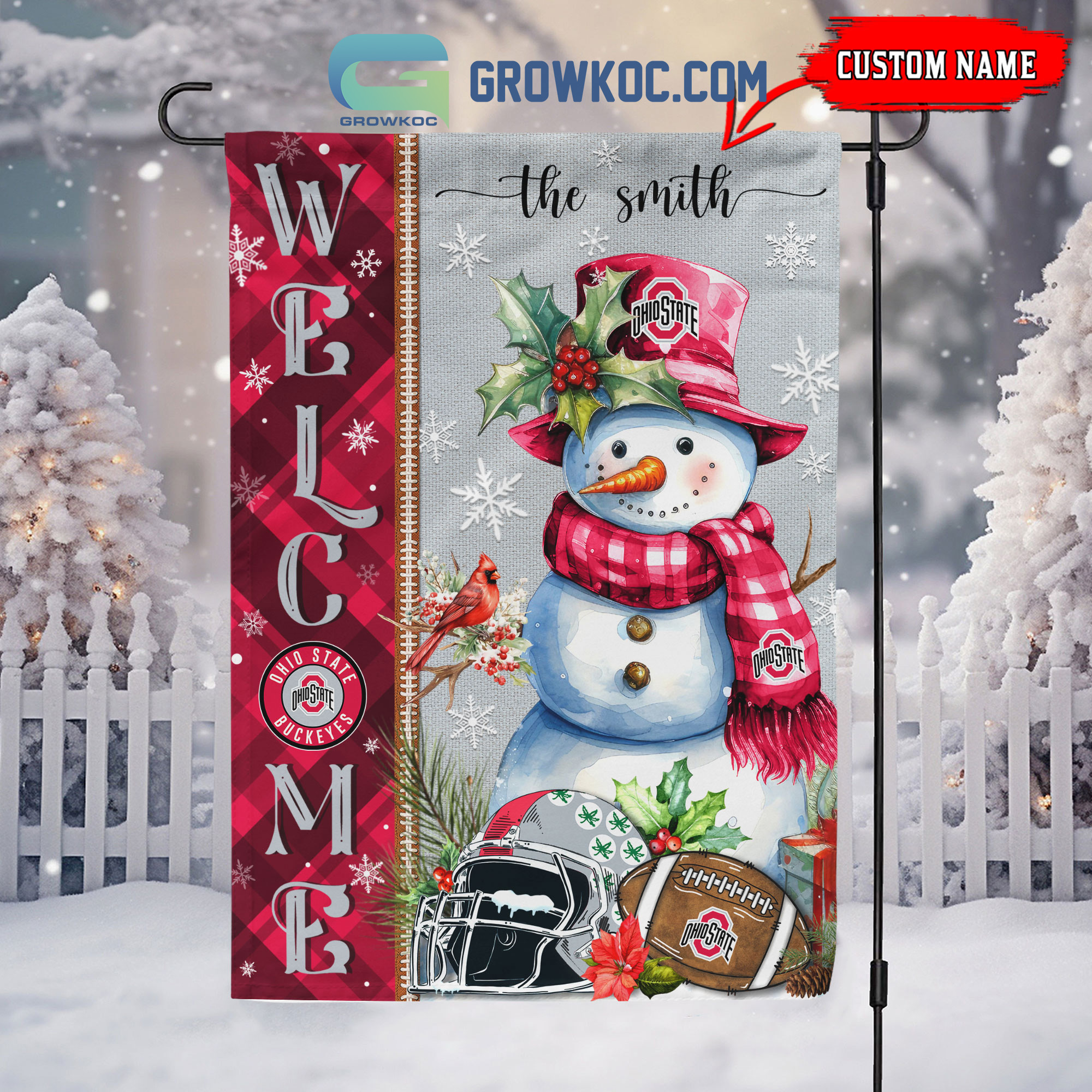 Ohio State Buckeyes Football Snowman Welcome Christmas House Garden Flag2B1 VY7Xy