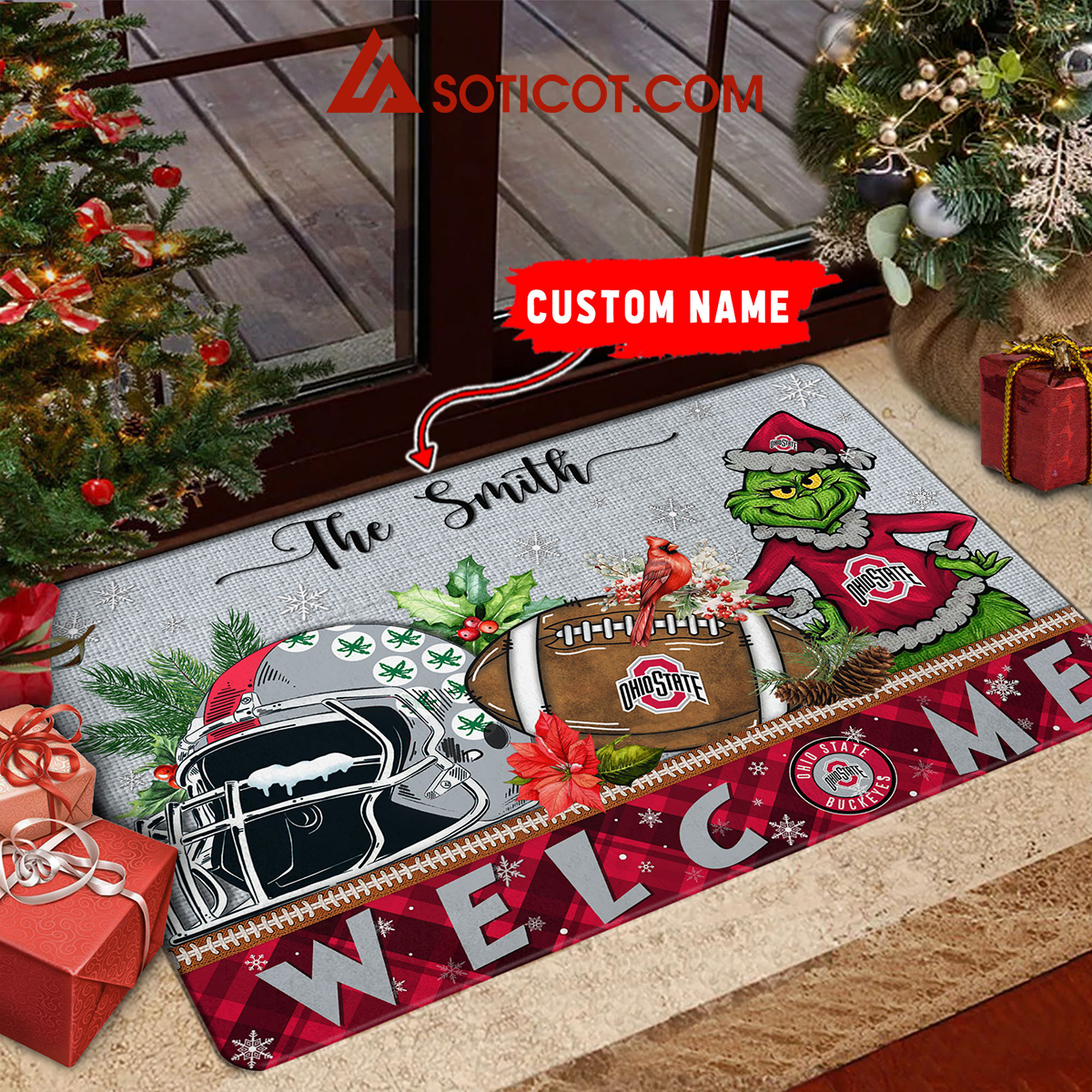 Ohio State Buckeyes Grinch Welcome Christmas Football Personalized Doormat2B1 l5Zyf