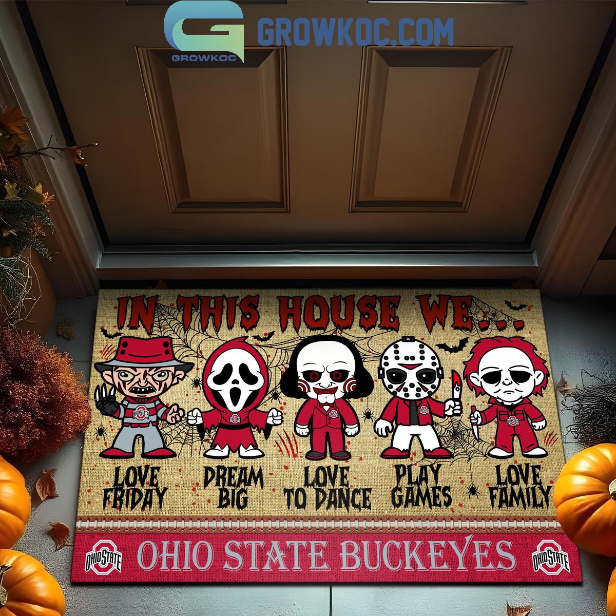 Ohio State Buckeyes In This House We Love Halloween Horror Movies Doormat 1 6kyhl