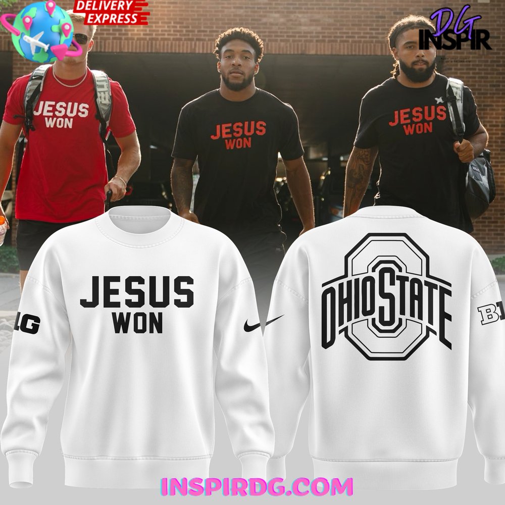 Ohio State Buckeyes Jesus Won 2024 White Sweatshirt 1