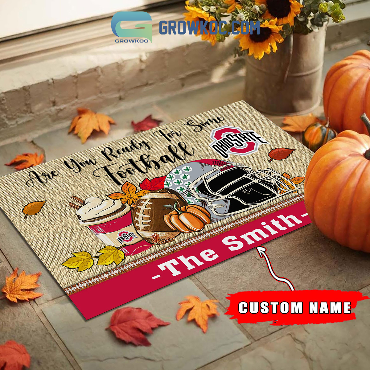 Ohio State Buckeyes NCAA Fall Pumpkin Are You Ready For Some Football Personalized Doormat2B1 Rksqz