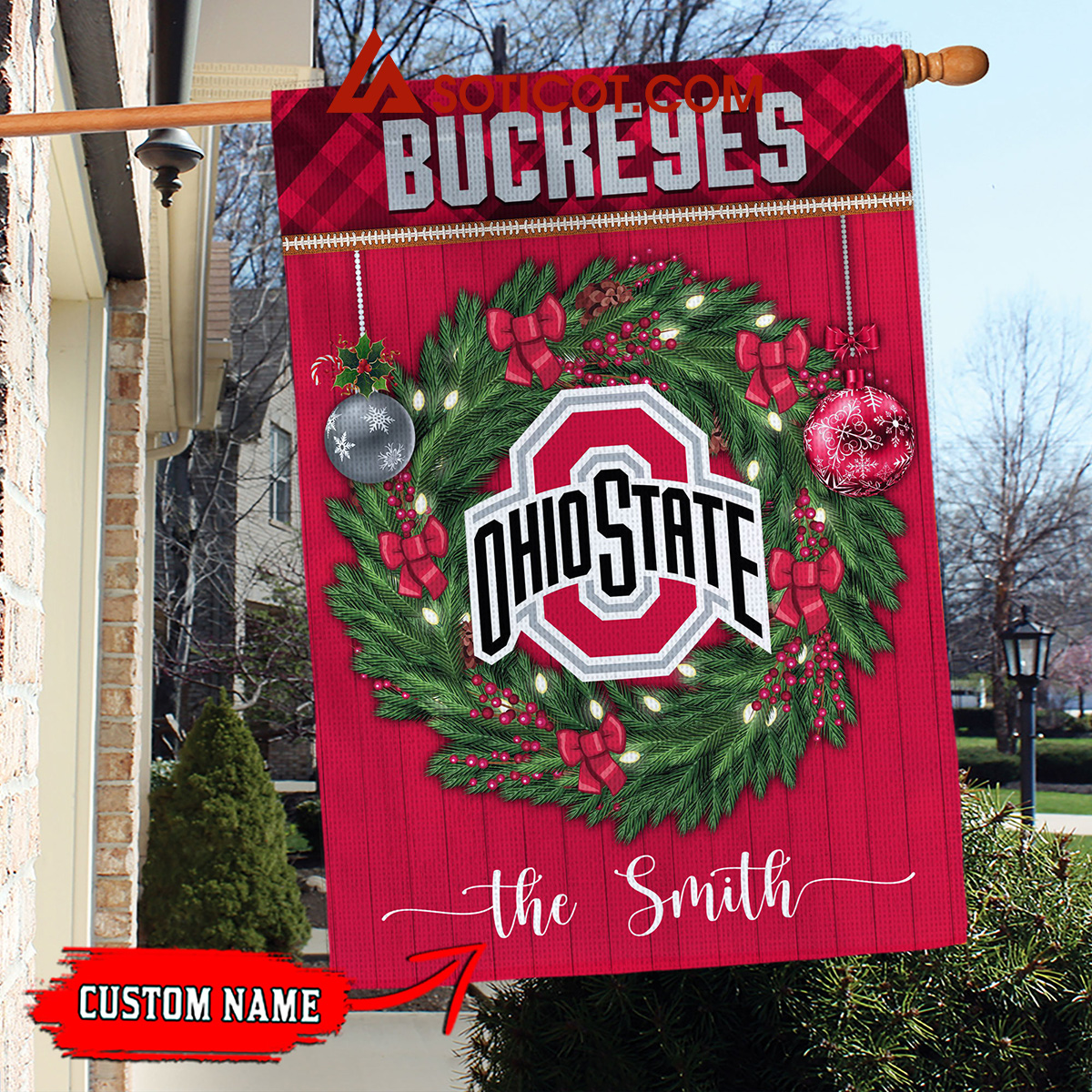 Ohio State Buckeyes NCAA Football Christmas Personalized House Garden Flag2B1 VODoh