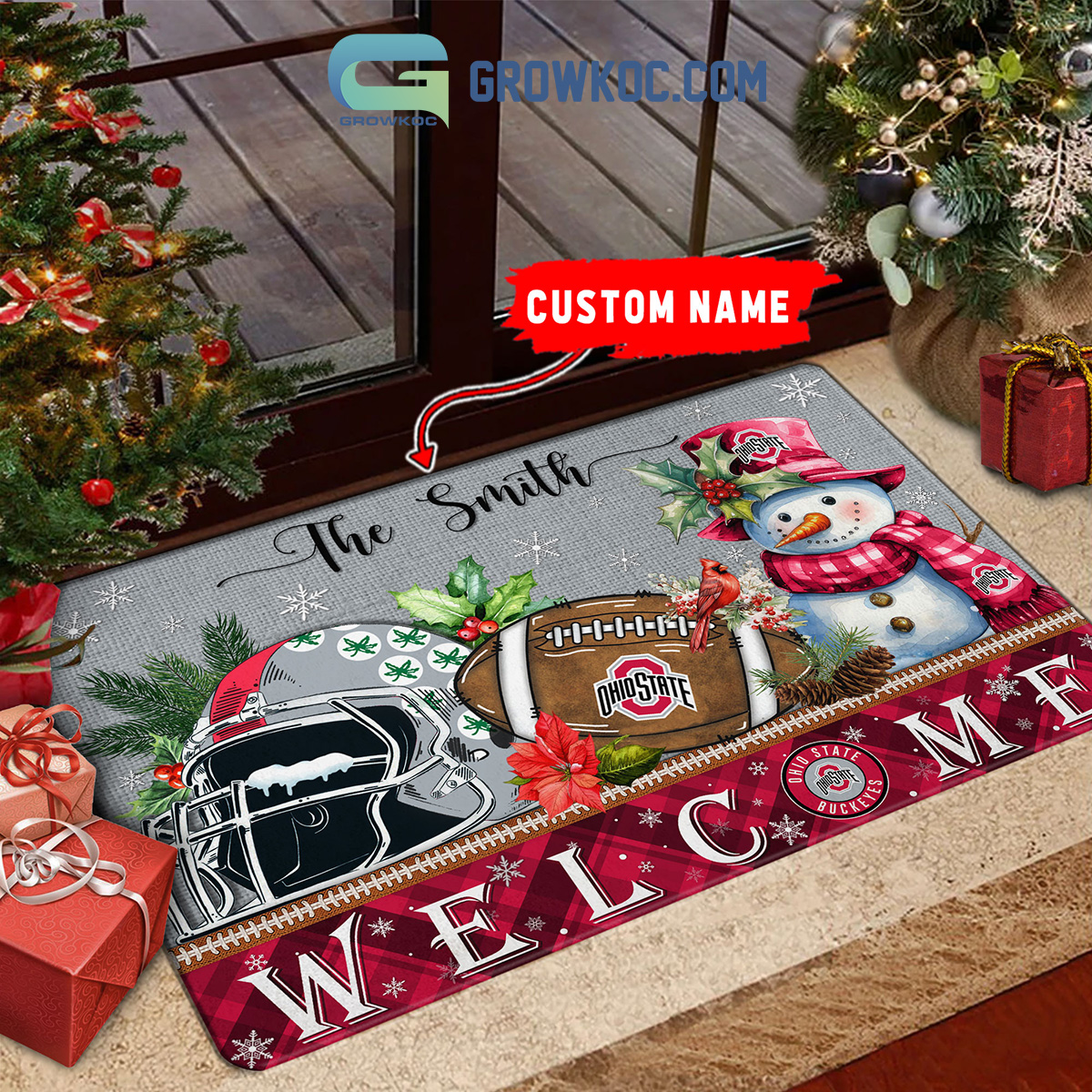 Ohio State Buckeyes Snowman Welcome Christmas Football Personalized Doormat2B1 ht656