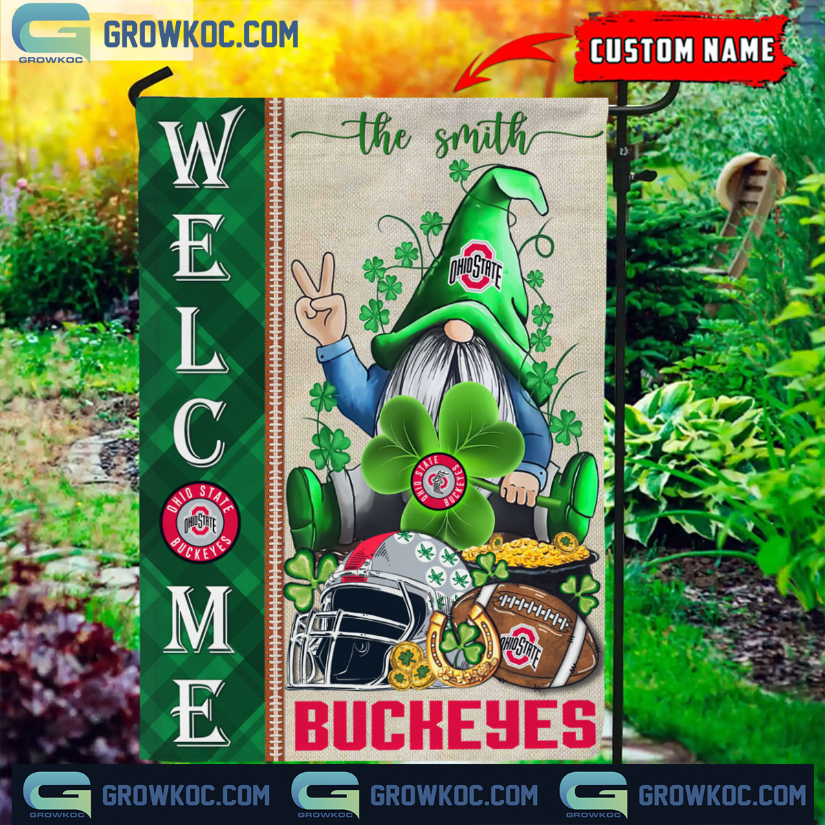 Ohio State Buckeyes St. Patricks Day Shamrock Personalized Garden Flag2B1 XHsTg