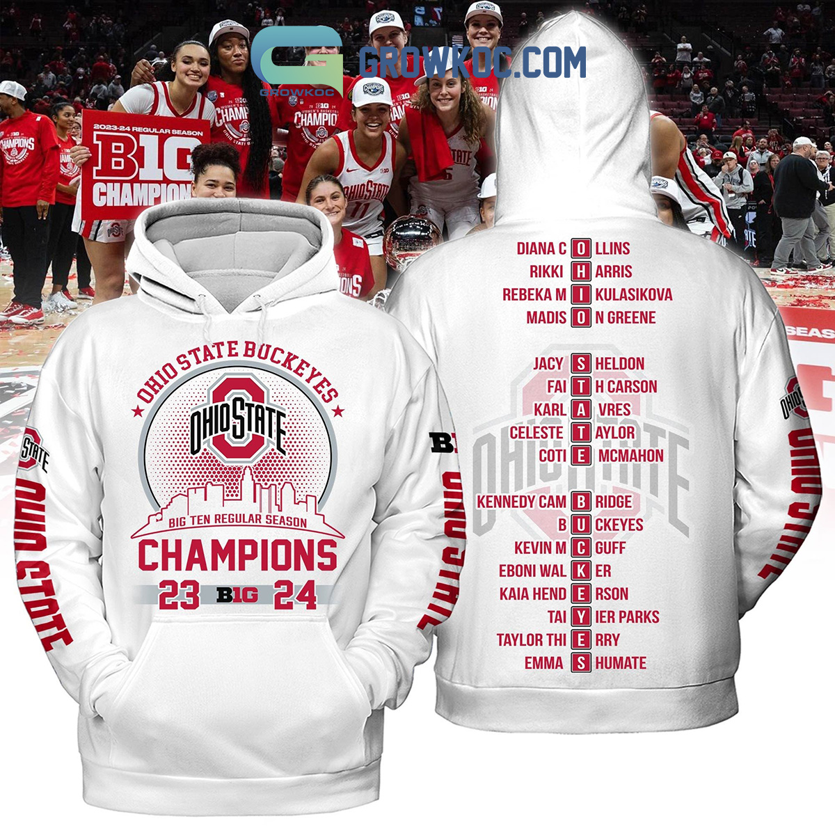 Ohio State Buckeyes Womens Basketball Champions 2023 2024 Big Ten Regular Season White Design Hoodie T Shirt2B1 OkXBx