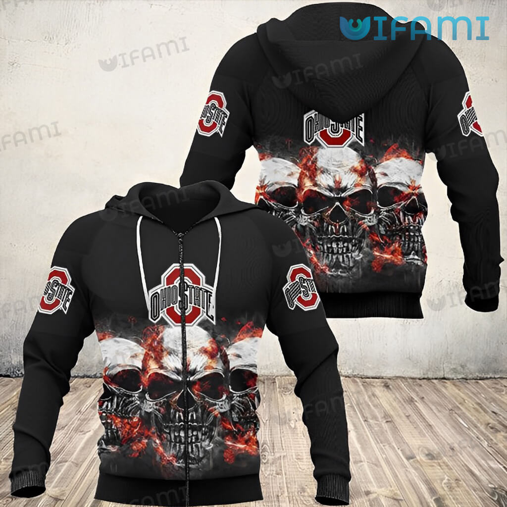 Ohio State Zip Up Hoodie 3D Fire Skull Ohio State Buckeyes Gift