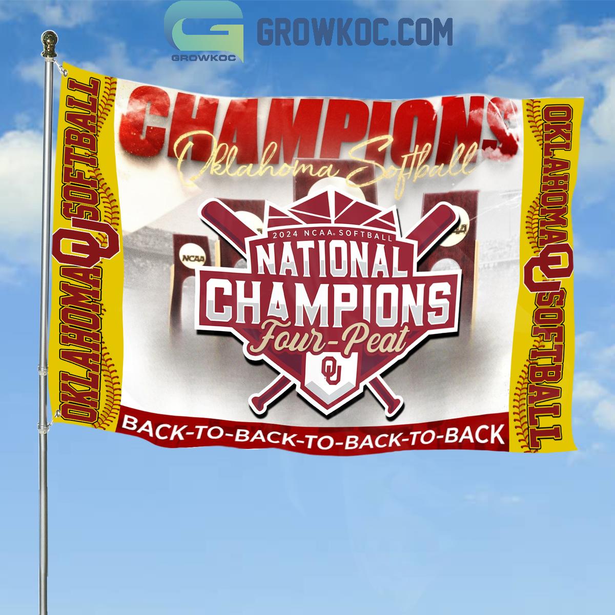 Oklahoma Sooners 2024 NCAA Softball National Champions Four Peat Flag 1 8E5mX