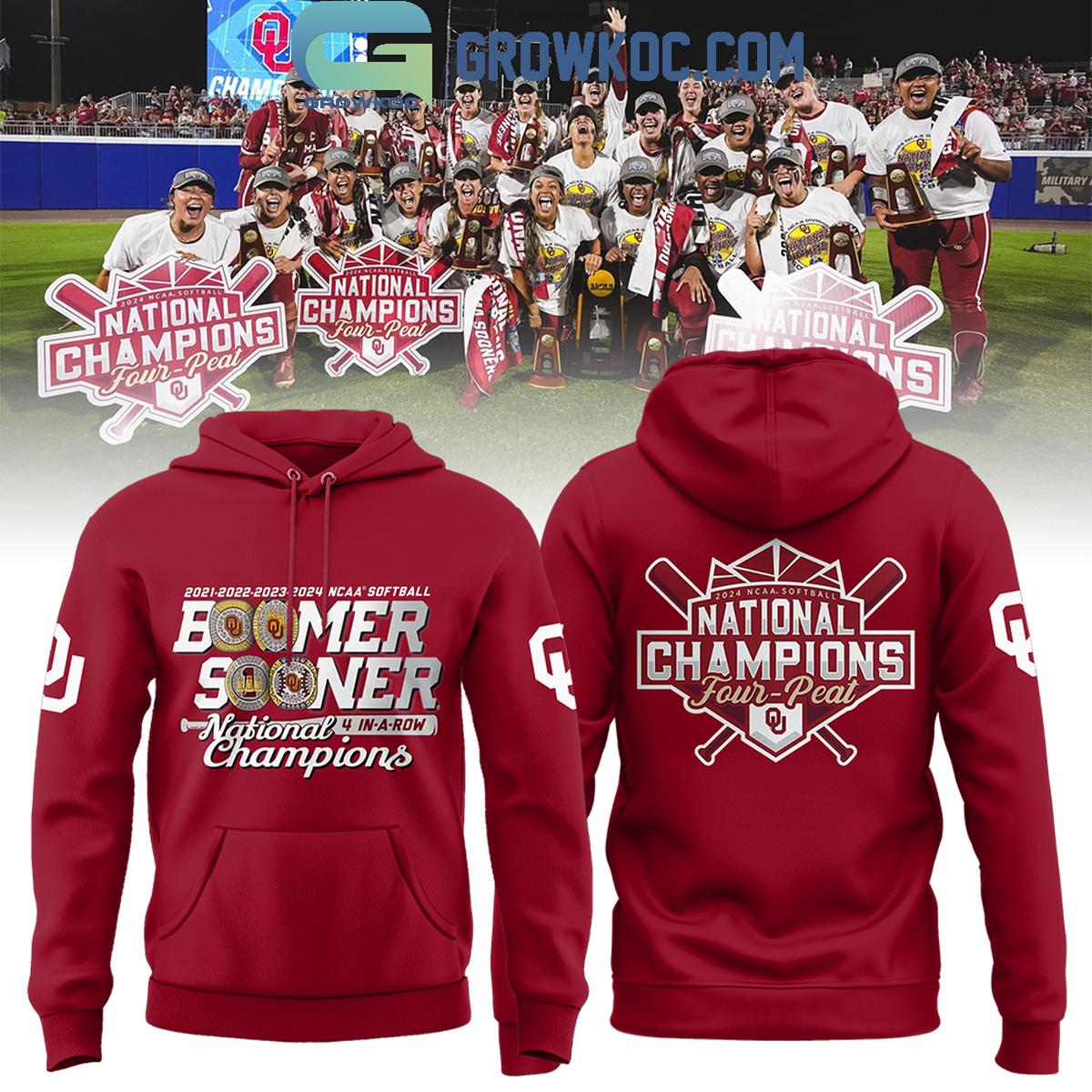 Oklahoma Sooners 4 In A Row 2024 National Champions Softball 4 Peat Hoodie Shirts 1 yYamy