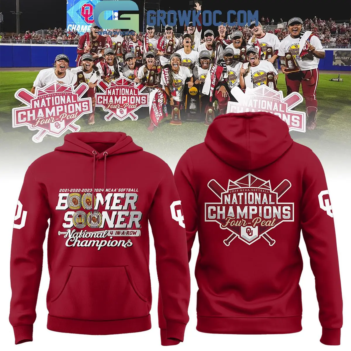 Oklahoma Sooners 4 In A Row 2024 National Champions Softball 4 Peat Hoodie Shirts 1 yYamy
