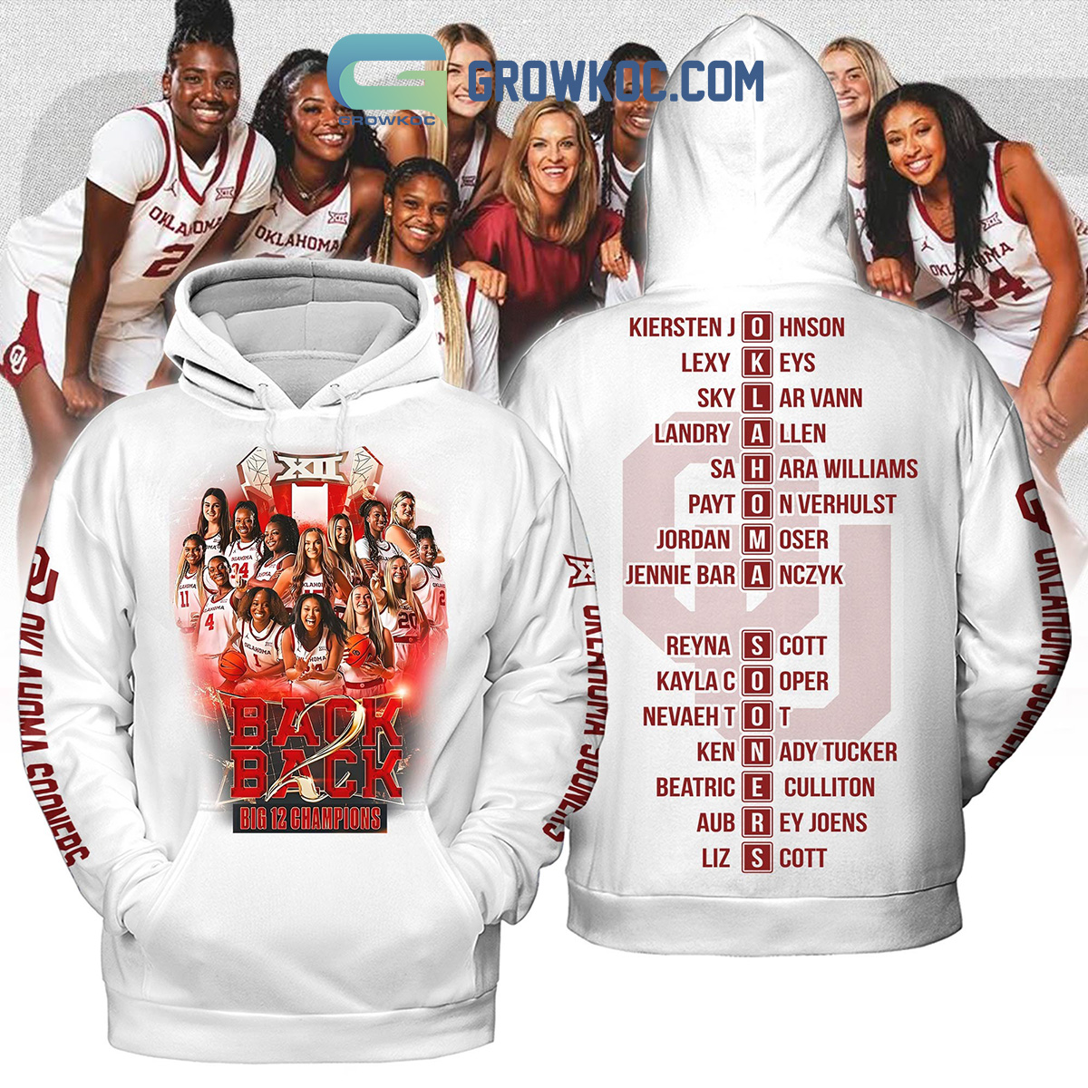 Oklahoma Sooners Back 2 Back Big 12 Champions Womens Basketball White Design Hoodie T Shirt