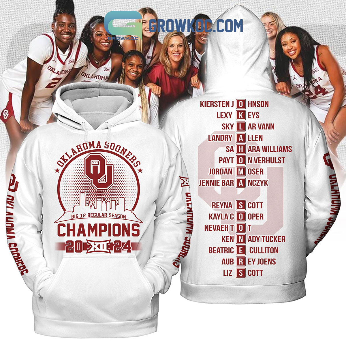 Oklahoma Sooners Big 12 Regular Season Champions 2024 Womens Basketball White Design Hoodie T Shirt2B1 oKhn1