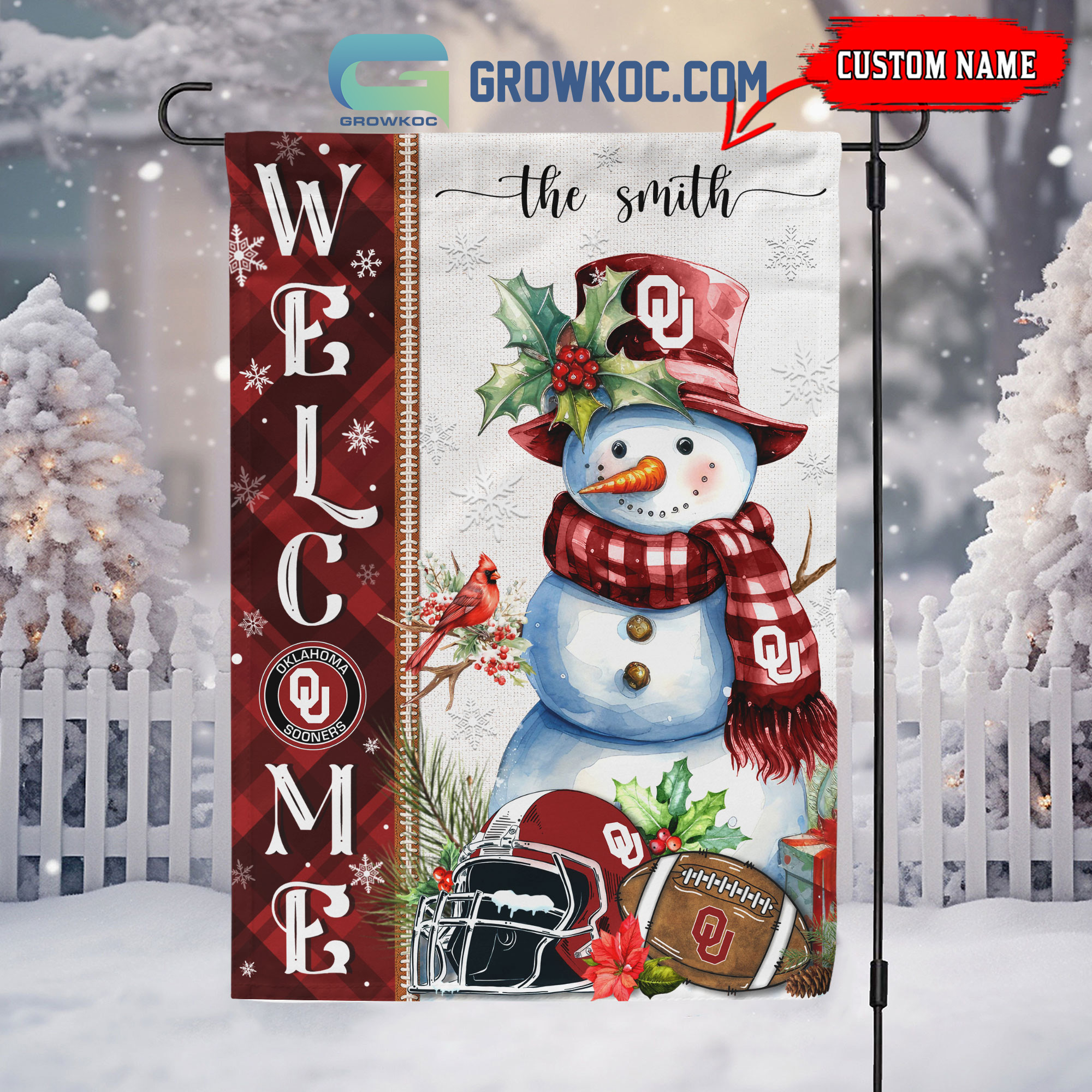 Oklahoma Sooners Football Snowman Welcome Christmas House Garden Flag2B1 y7auM