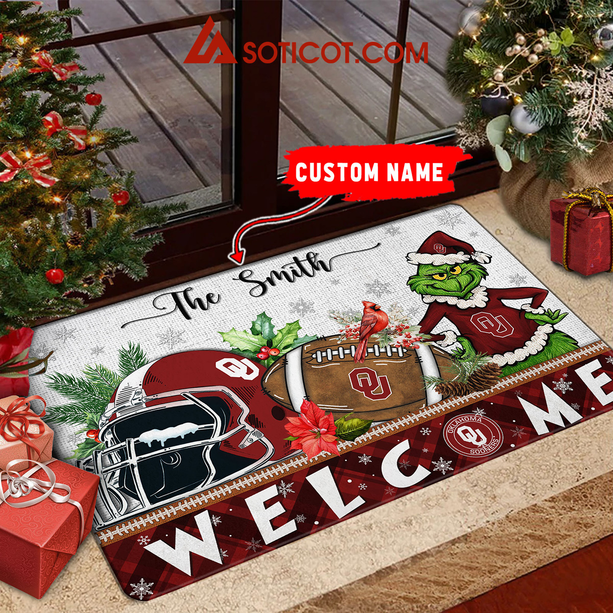 Oklahoma Sooners Grinch Welcome Christmas Football Personalized Doormat2B1 GJbDn