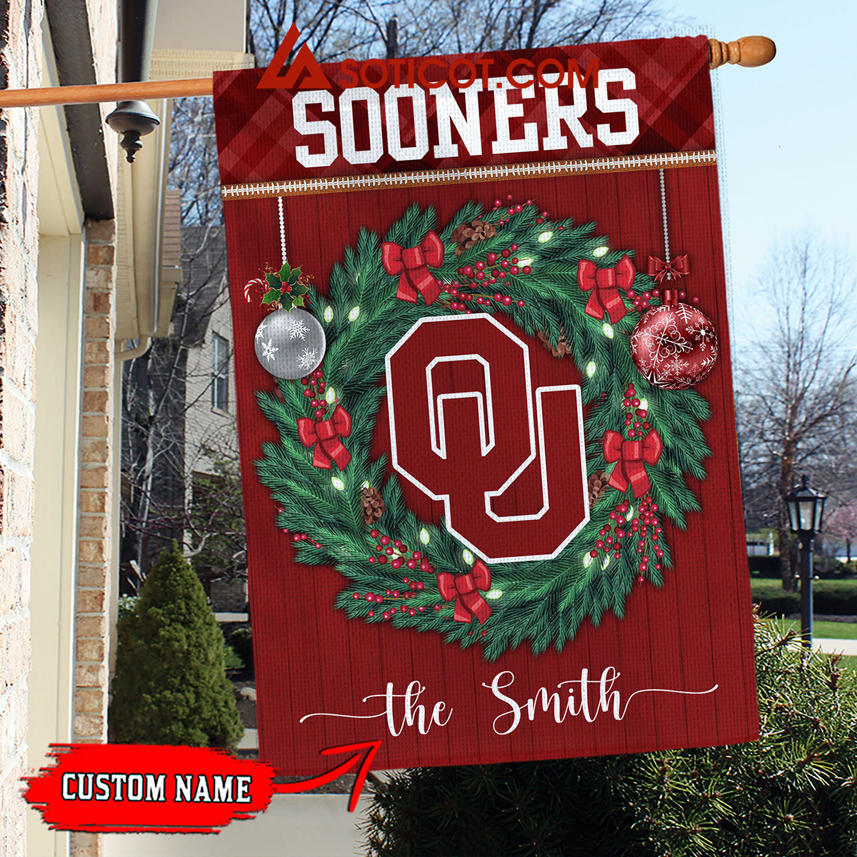 Oklahoma Sooners NCAA Football Christmas Personalized House Garden Flag2B1 FmWfL