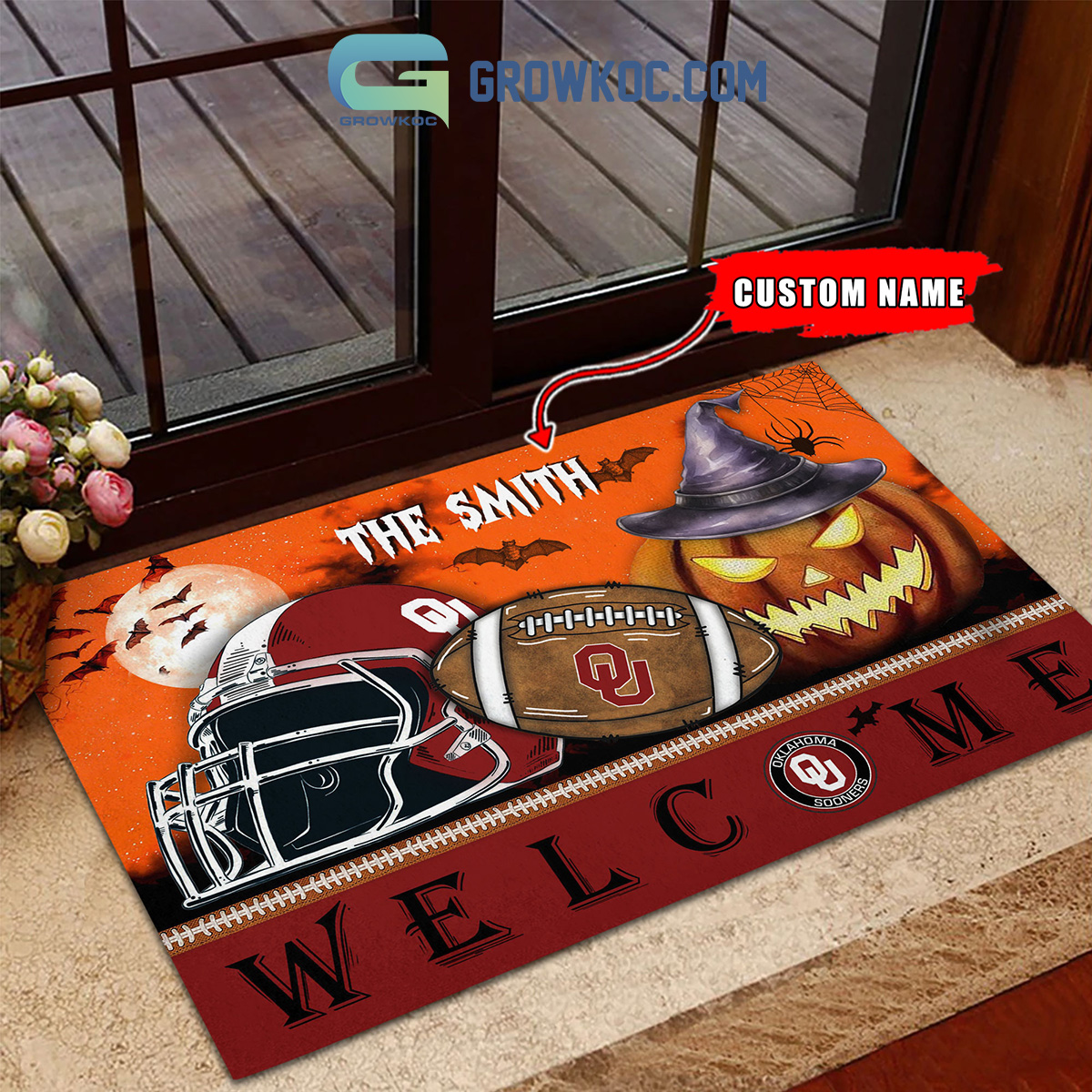 Oklahoma Sooners NCAA Football Welcome Halloween Personalized Doormat2B1 OsMfh