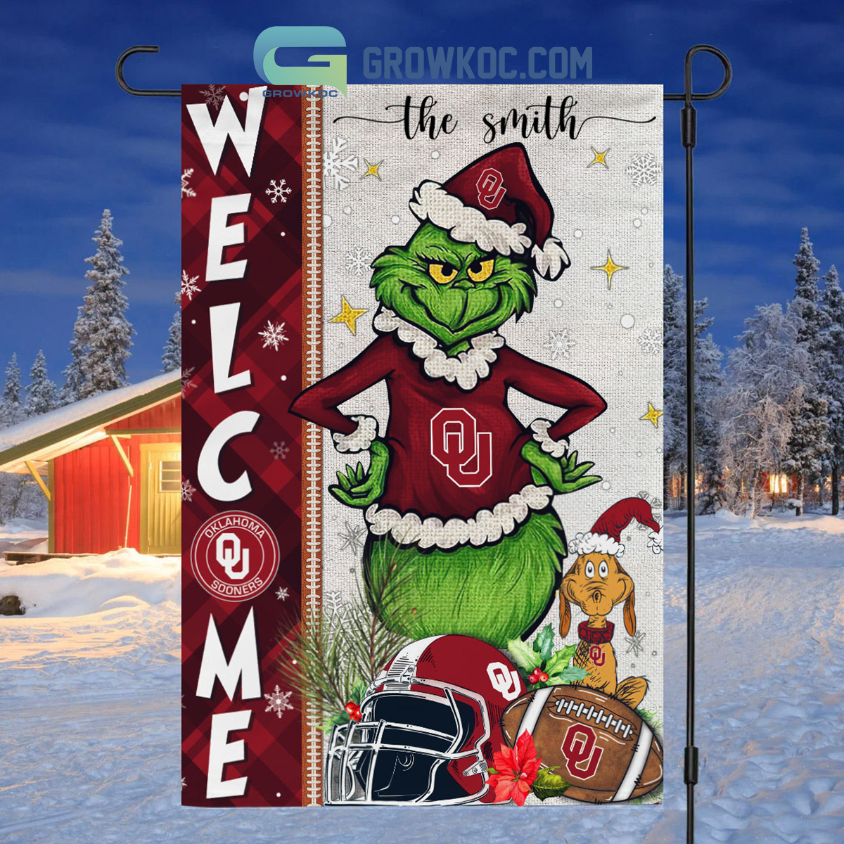 Oklahoma Sooners NCAA Grinch Football Welcome Christmas House Garden Flag2B1 yPEBO