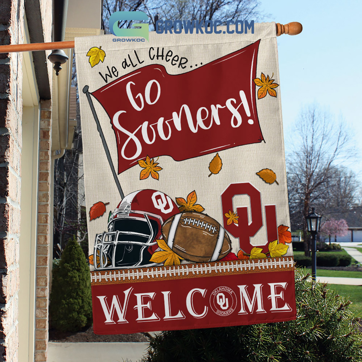 Oklahoma Sooners NCAA Welcome We All Cheer Go Sooners House Garden Flag2B1 diSsw