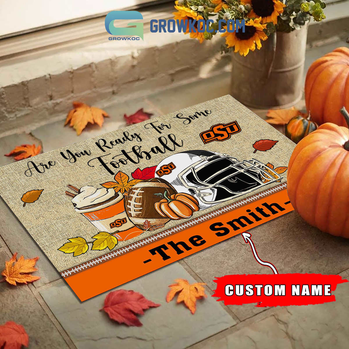 Oklahoma State Cowboys NCAA Fall Pumpkin Are You Ready For Some Football Personalized Doormat2B1 j7L0y