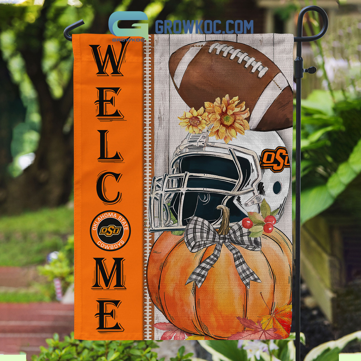 Oklahoma State Cowboys NCAA Welcome Fall Pumpkin House Garden Flag2B1 p6CL4