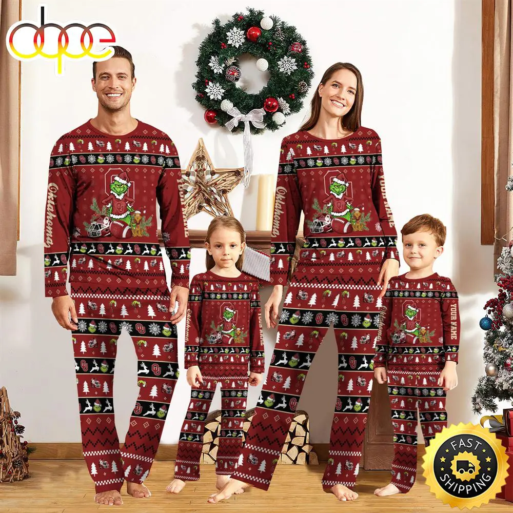 Oklahoma Sooners NCAA Custom Name Grinch Christmas And Sport Team Pajama Set ptkcno