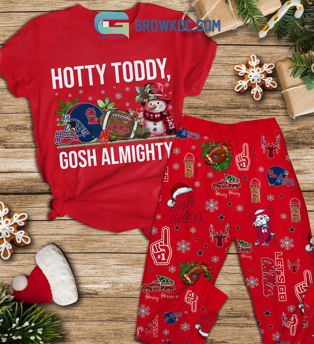 Ole Miss Rebels Gosh Almighty Snowman University of Mississippi Hotty Toddy Gosh Almighty Snowman Red Edition University of Mississippi Christmas Winter Holiday Fleece Pajama Sets2B0 8FQzD