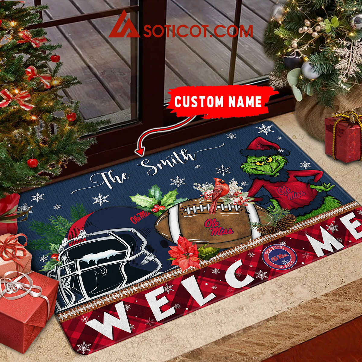 Ole Miss Rebels Grinch Welcome Christmas Football Personalized Doormat2B1 lpSMD